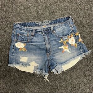 Y2k Vintage High Rise Festival Denim Cutoff Shorts Embroidered Boho distressed